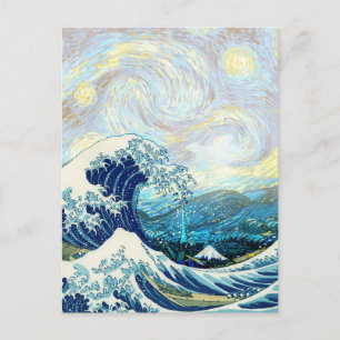 WELLE VON KANAGAWA IN STERNENKLARE NACHT HINTERGRU POSTKARTE