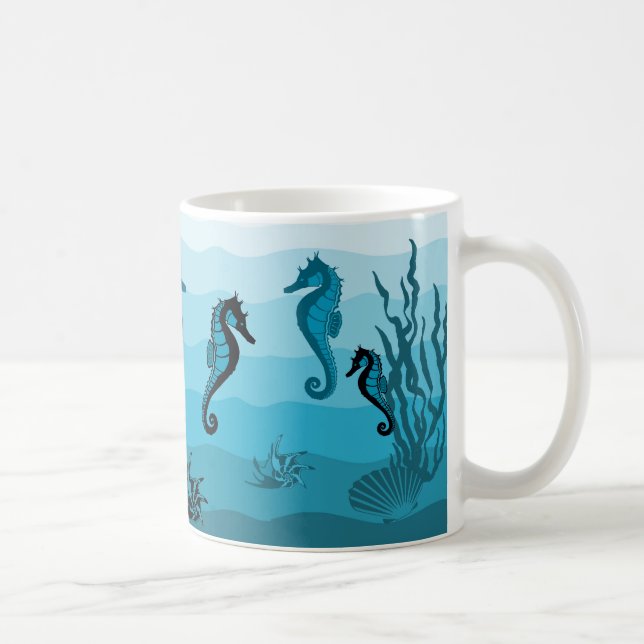 Wellen, Aqua, Blaupause des Ozeans, Kaffeetasse (Rechts)