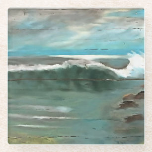 Wellen auf Driftwood Seascape Art Glasuntersetzer
