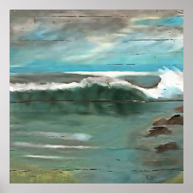 Wellen auf Driftwood Seascape Art Poster (Vorne)