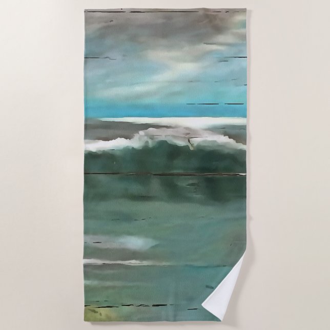 Wellen auf Driftwood Seascape Art Strandtuch (Vorderseite)
