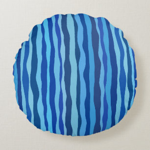 Wellen aus Blau Cyan Navy Kobalt Himmelblau Rundes Kissen