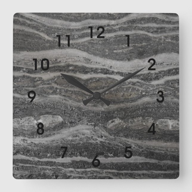 Wellen der grauen schwarzen Marmorierungzahlen Quadratische Wanduhr (Vorderseite)