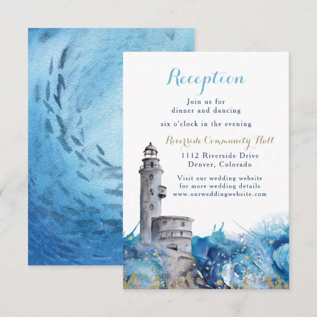 Wellen des Leuchtturms für Hochzeiten Einladung (Vorne/Hinten)