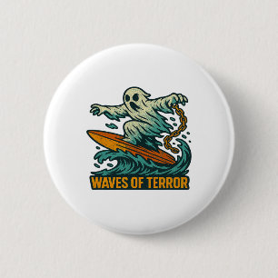 Wellen des Terrors Lustige Geist-Surfer-Grafik Hal Button
