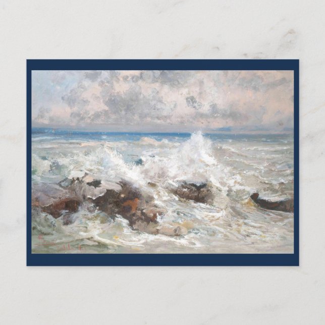 Wellen, die auf den Felsen in Bordighera abstürzen Postkarte (Vorderseite)