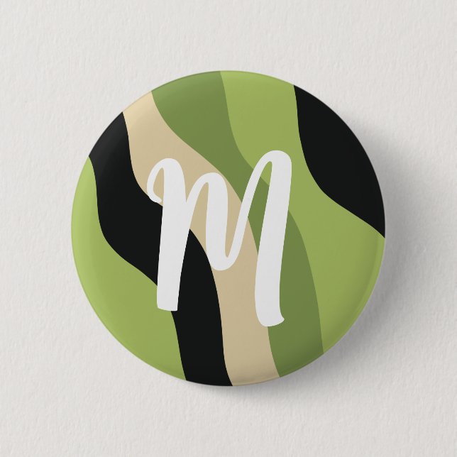 Wellen, grün, schwarz und beige Kurven bunt Button (Vorderseite)