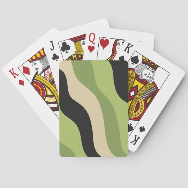 Wellen, grün, schwarz und beige Kurven bunt Spielkarten (Rückseite)