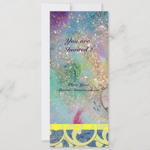 Wellen , hellgelbe blaue rosa goldene Funken Einladung