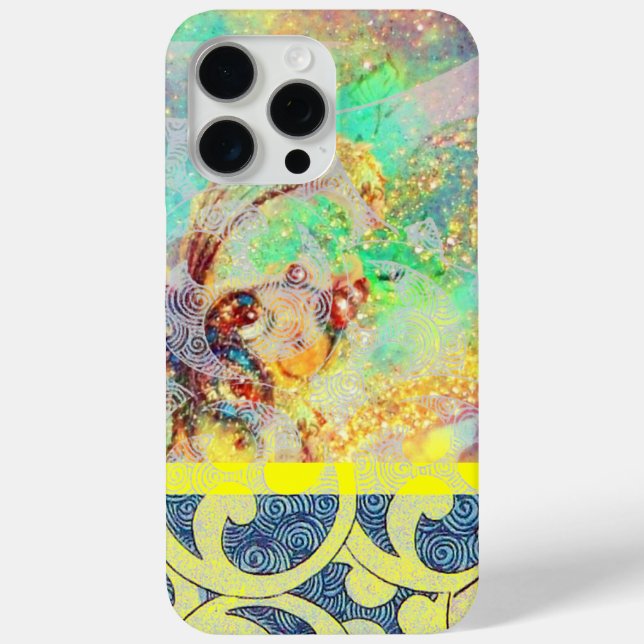 WELLEN / Hellgelbe blaue Wirbel in goldenen Glitze title_seo2 (Rückseite)