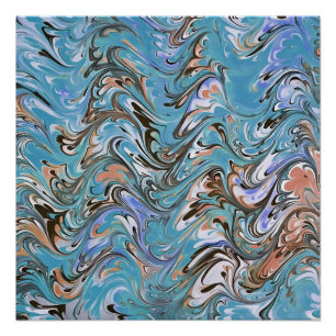 Wellen in blauer akryllischer Pour Abstrakt Art Poster