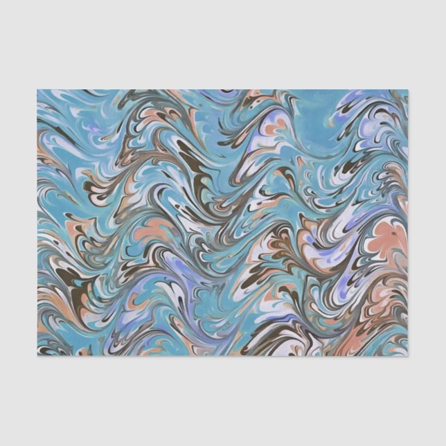 Wellen in blauer akryllischer Pour Abstrakt Art Seidenpapier (Vorderseite)
