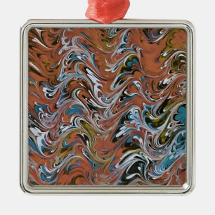 Wellen in roten und blauen Akryllischen Pour Abstr Silbernes Ornament