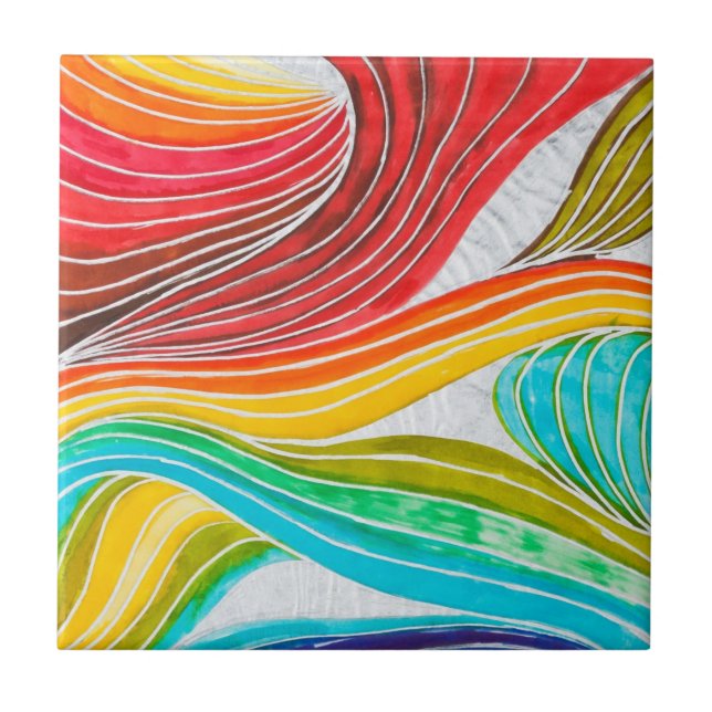 Wellen-Muster gezeichnet durch Watercolor-Farben Fliese (Vorderseite)