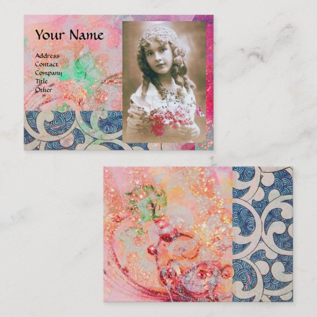 WELLEN,PINK AQUA BLUE FLORAL WIRBEL FOTO TEMPLATE VISITENKARTE (Vorne/Hinten)