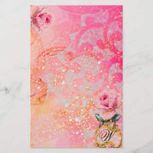 WELLEN, ROSA ROSEN IN DEN GOLDGlitzern UND WIRBEL Briefpapier