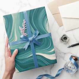 Wellen Teal Aqua Bewegung Weiß abstraktes Muster Geschenkpapier