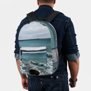 Wellen und Fischerboote im Meer, Bedruckter Rucksack