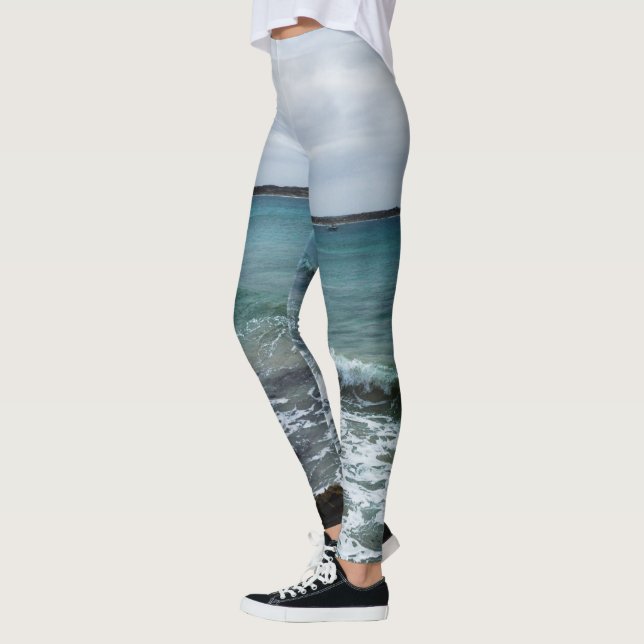 Wellen und Fischerboote im Meer, Leggings (Links)