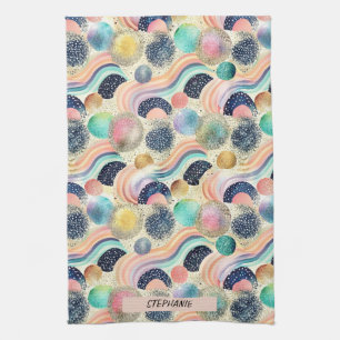 Wellen und Glitzer von Pastel, Rainbow, Abstrakt Geschirrtuch