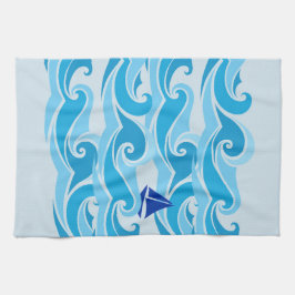 Wellen und Segelboot im Ozean Geschirrtuch