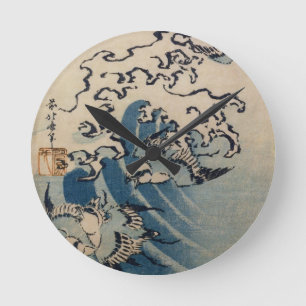 Wellen und Vögel, c.1825 (Farbewoodblock Druck) Runde Wanduhr