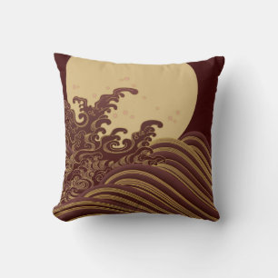 Wellen und Vollmond, japanisches Design Kissen