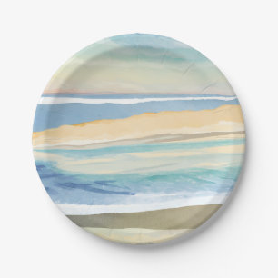 Wellen von Blau   Ozean Strand Wasserfarbe Pappteller