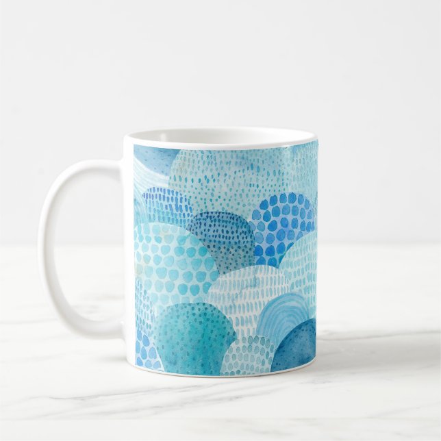 Wellen, Wale, kindische blaue Textur Kaffeetasse (Links)
