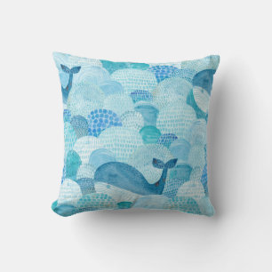 Wellen, Wale, kindische blaue Textur Kissen