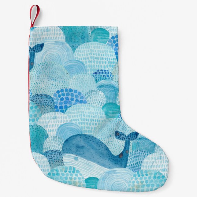 Wellen, Wale, kindische blaue Textur Kleiner Weihnachtsstrumpf (Vorderseite)