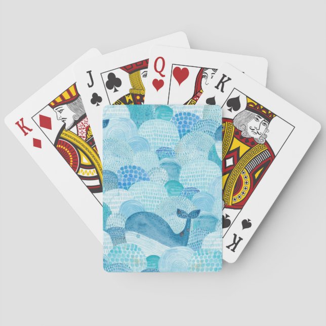 Wellen, Wale, kindische blaue Textur Spielkarten (Rückseite)