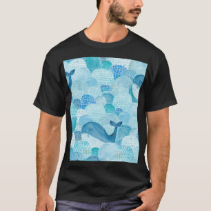 Wellen, Wale, kindische blaue Textur T-Shirt