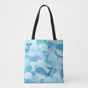 Wellen, Wale, kindische blaue Textur Tasche