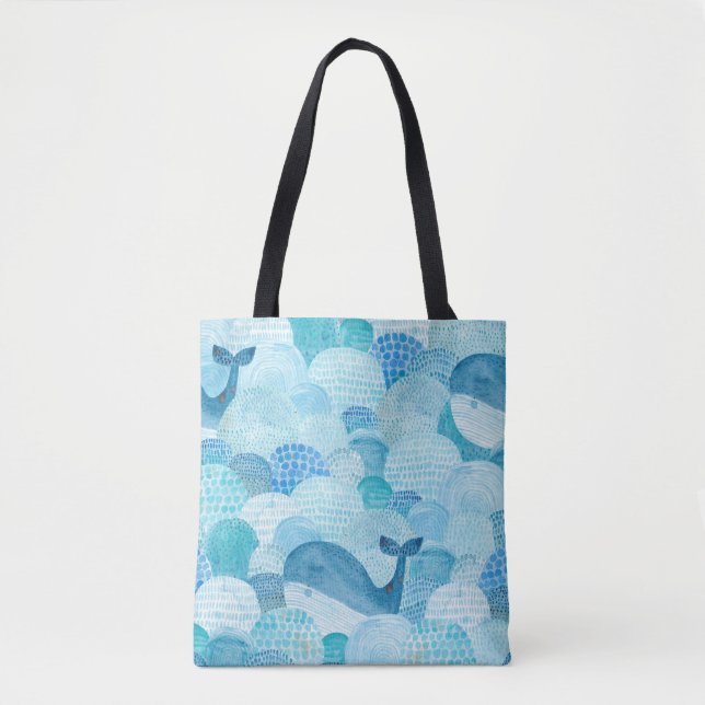 Wellen, Wale, kindische blaue Textur Tasche (Vorderseite)