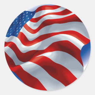 WELLENARTIG BEWEGENDE AMERIKANISCHE FLAGGE RUNDER AUFKLEBER