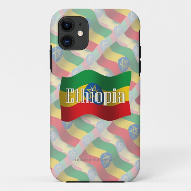 Wellenartig bewegende Flagge Äthiopiens Case-Mate iPhone Hülle (Rückseite)