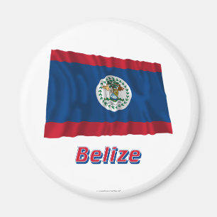 Wellenartig bewegende Flagge Belizes mit Namen Magnet