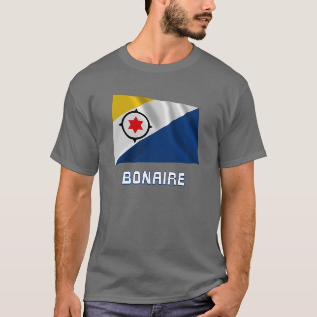 Wellenartig bewegende Flagge Bonaires mit Namen T-Shirt (Vorderseite)