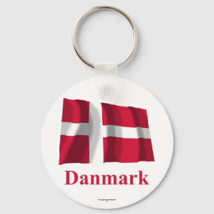 Wellenartig bewegende Flagge Dänemarks mit Namen Schlüsselanhänger