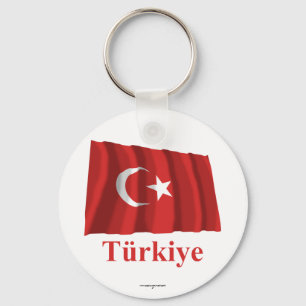 Wellenartig bewegende Flagge der Türkei mit Namen Schlüsselanhänger