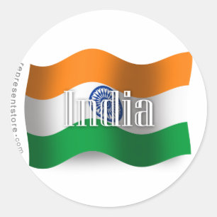 Wellenartig bewegende Flagge Indiens Runder Aufkleber