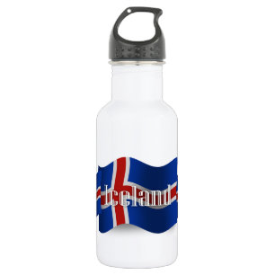 Wellenartig bewegende Flagge Islands Edelstahlflasche