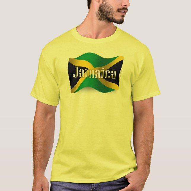 Wellenartig bewegende Flagge Jamaikas T-Shirt (Vorderseite)