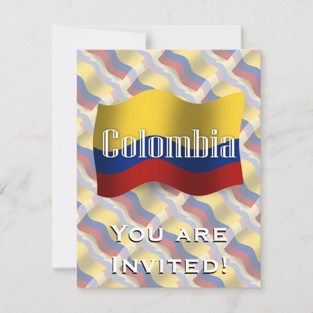 Wellenartig bewegende Flagge Kolumbiens Einladung (Vorderseite)