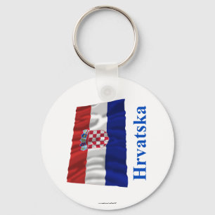 Wellenartig bewegende Flagge Kroatiens mit Namen Schlüsselanhänger