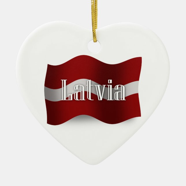 Wellenartig bewegende Flagge Lettlands Keramikornament (Vorne)