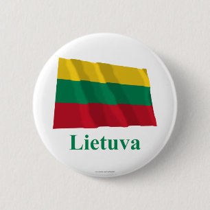 Wellenartig bewegende Flagge Litauens mit Namen Button