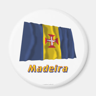 Wellenartig bewegende Flagge Madeiras mit Namen Magnet