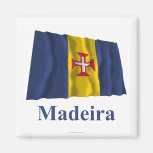 Wellenartig bewegende Flagge Madeiras mit Namen Magnet